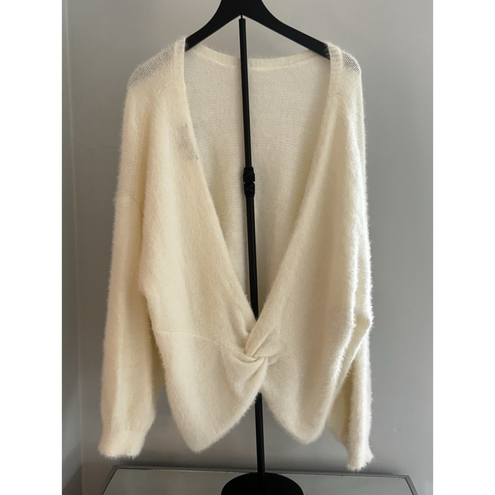 Eloquii Ivory Fuzzy‎ Twist Back Sweater Sz 22/24 Plus Soft Cozy Eyelash Knit Top